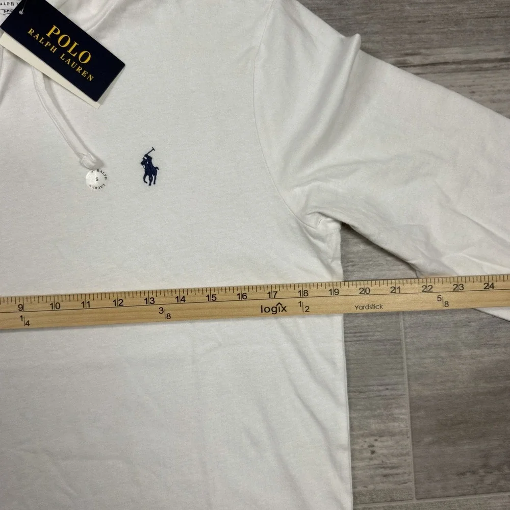 Polo Ralph Lauren Hoodie Shirt Men's Small White Long Sleeve Cotton Tee $69 NWT